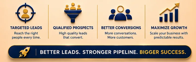 Targeted leads, qualified prospects, better conversions, maximize growth — Better leads. Stronger pipeline. Bigger success.